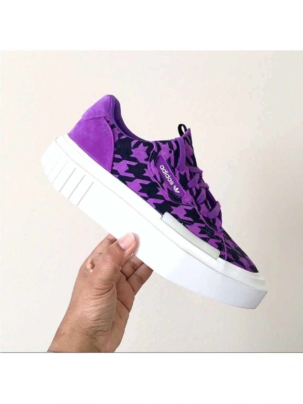 Adidas Hypersleek Houndstooth Active Purple Suede Check Motif Shoes